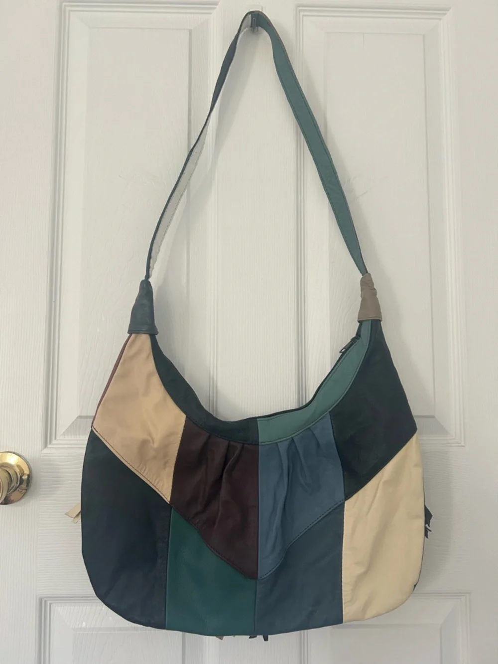 Vintage Genuine Leather Fringe Patchwork Hobo Bag Boho Western Y2K